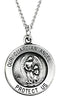 Sterling Silver Antiqued Round Guardian Angel Medal Necklace, 18" (18 MM)