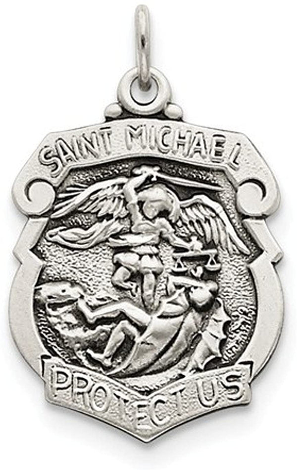 Sterling Silver St. Michael Badge Medal Pendant (34X21 MM)