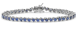 Brilliant Blue CZ Rhodium Plated Sterling Silver Tennis Bracelet, 7.5 "