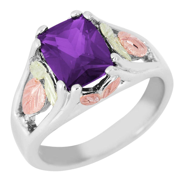 February Birthstone Created Soude Amethyst Ring, Sterling Silver, 12k Green and Rose Gold Black Hills Silver Motif