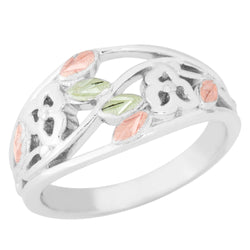 Ave 369 Cut-Out Flower Ring, Sterling Silver, 12k Green and Rose Gold Black Hills Gold Motif