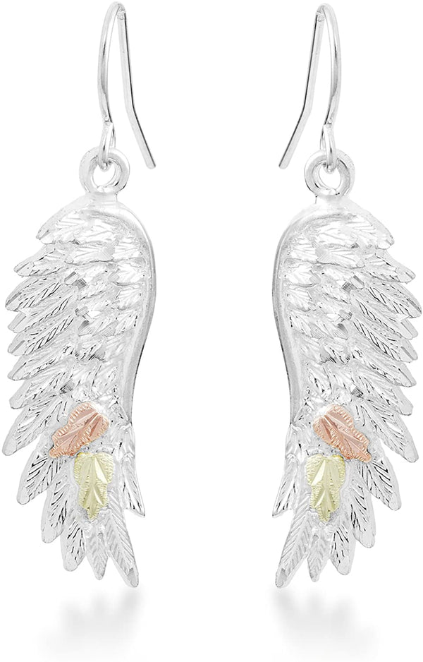 Angel Wings Earrings, Sterling Silver, 12k Green and Rose Gold Black Hills Gold Motif