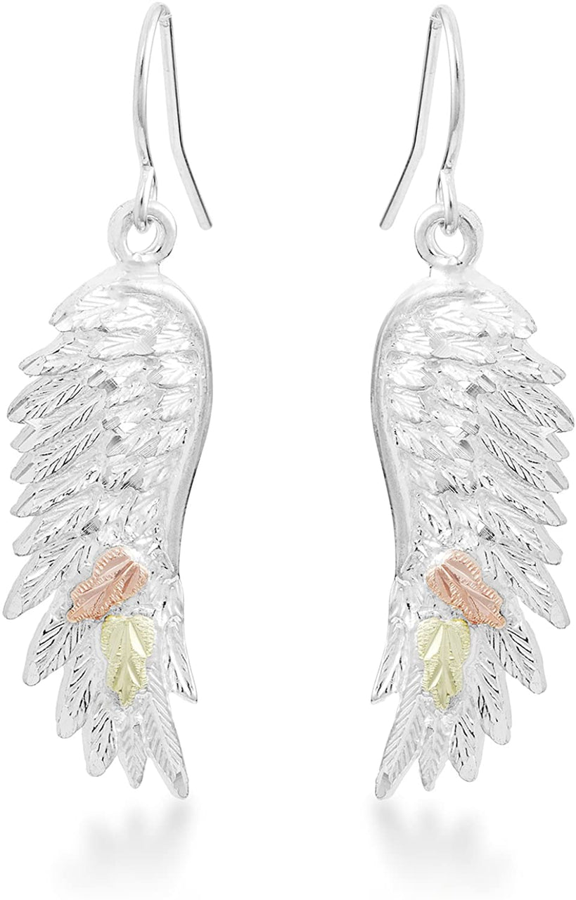 Angel Wings Earrings, Sterling Silver, 12k Green and Rose Gold Black Hills Gold Motif