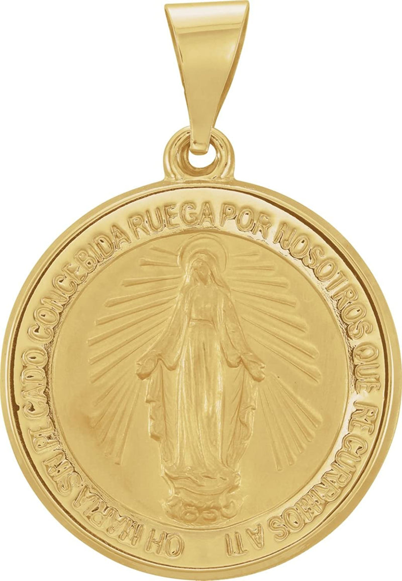 14k Yellow Gold Round Hollow Miraculous Medal (18.25 MM)