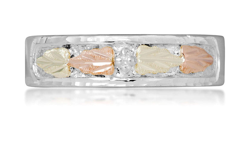 Women's Diamond-Cut Wedding Ring, Sterling Silver, 12k Green and Rose Gold Black Hills Gold Motif