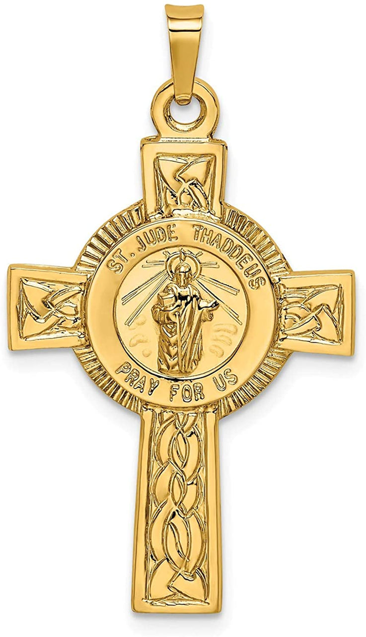 14k Yellow Gold St. Jude Halo Cross Pendant (37X21MM)