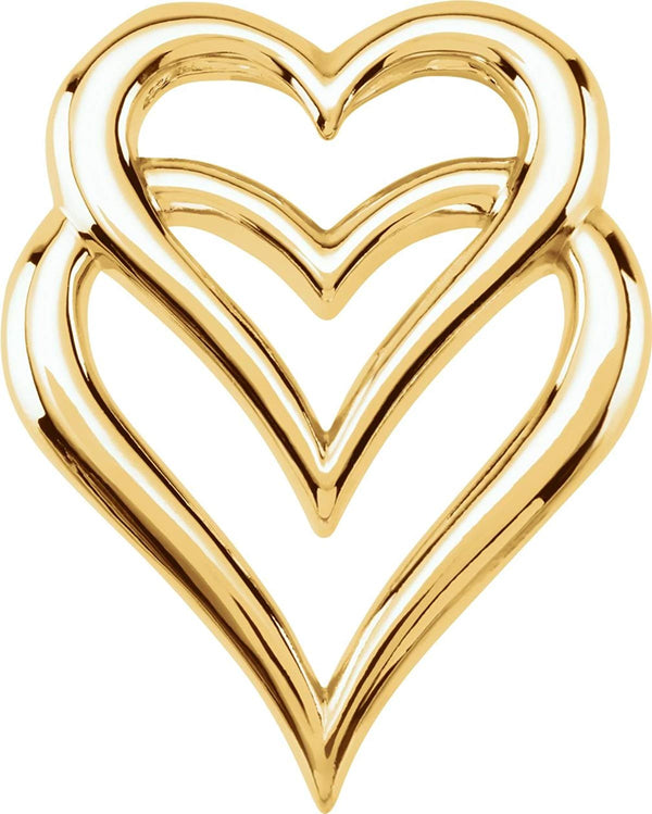 Double Heart Pendant Slide, 14k Yellow Gold