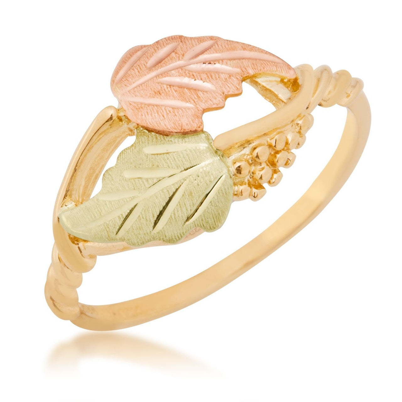 Petite Twisted Leaf Ring, 10k Yellow Gold, 12k Green and Rose Gold Black Hills Gold Motif