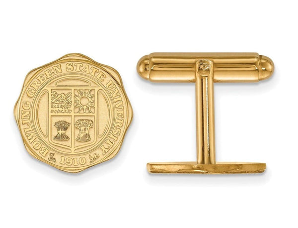 Gold-Plated Sterling Silver Bowling Green State University Crest Round Cuff Links, 15MM