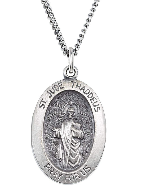 Sterling Silver St. Jude Thaddeus Oval Medal Necklace, 18" (18.75x13.5MM)