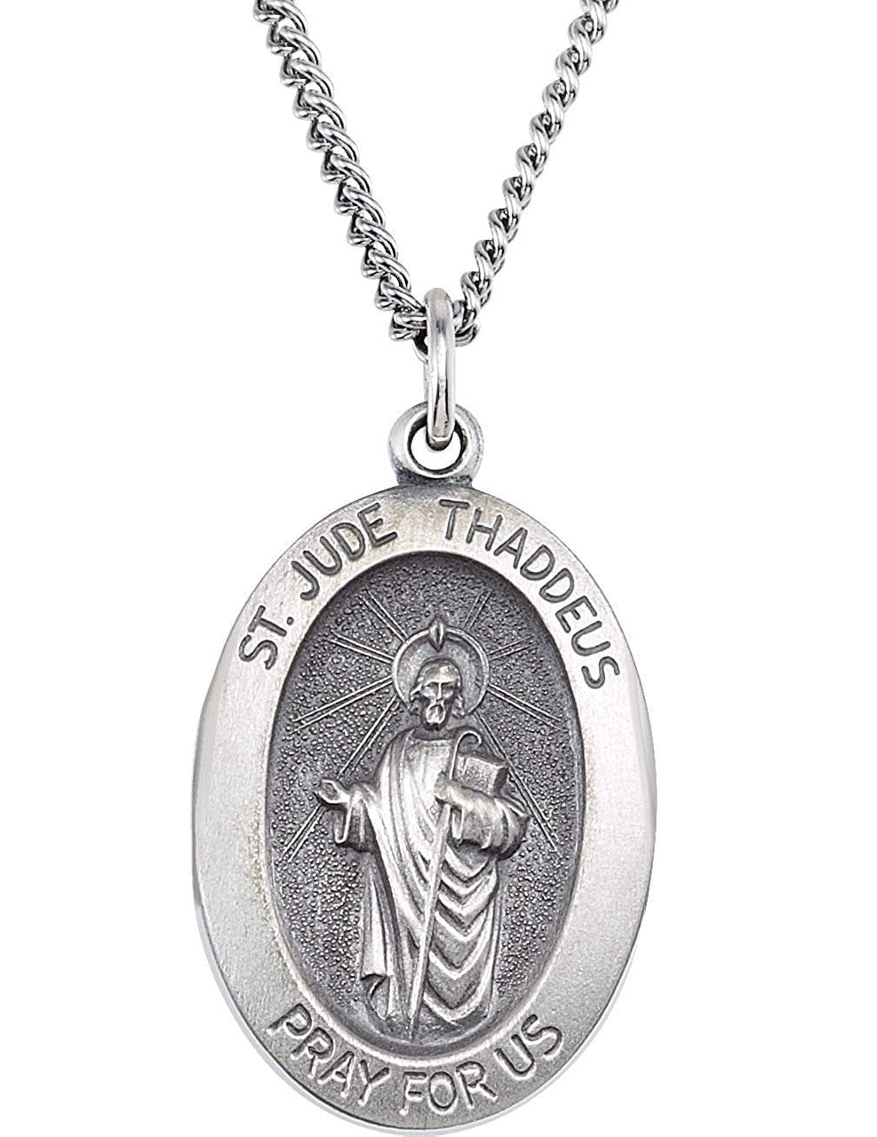 14k White Gold St. Jude Thaddeus Oval Medal (15x11MM)