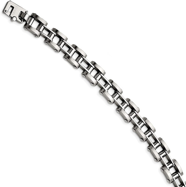Men's Brushed and Polished Stainless Steel 10mm Bike Chain Link Bracelet, 8.5 Inches
