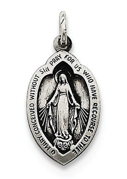 Sterling Silver Antiqued Miraculous Medal (20X10 MM)