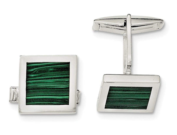 Sterling Silver Malachite Square Cuff Links