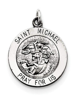 Sterling Silver Antiqued Saint Michael Medal Charm Pendant (25X20 MM)