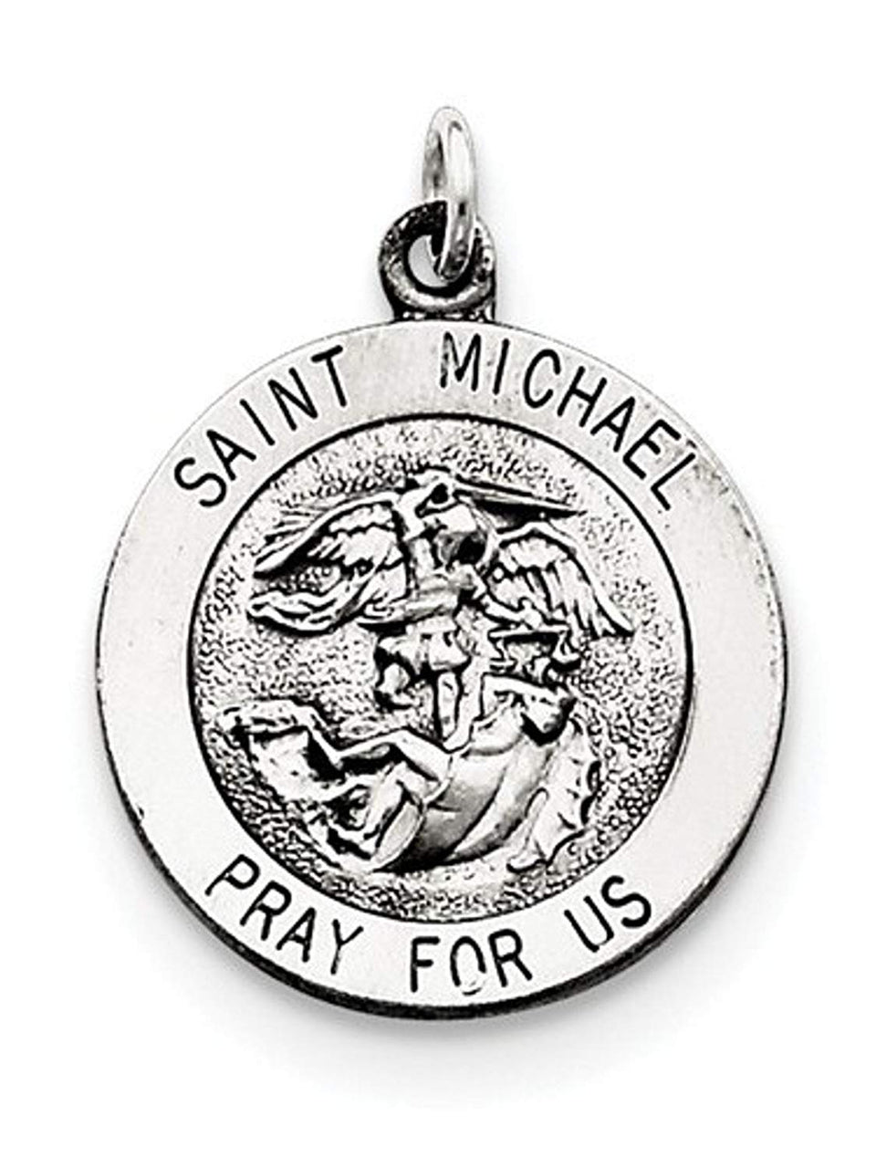 Sterling Silver Antiqued Saint Michael Medal Charm Pendant (25X20 MM)