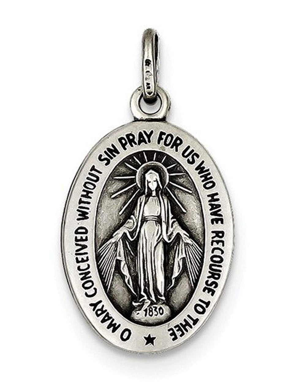 Sterling Silver Antiqued Miraculous Medal (29X15MM)