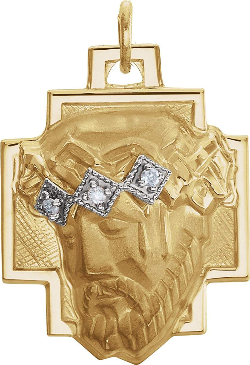 Diamond Crown Face of Jesus 14k Yellow Gold Pendant