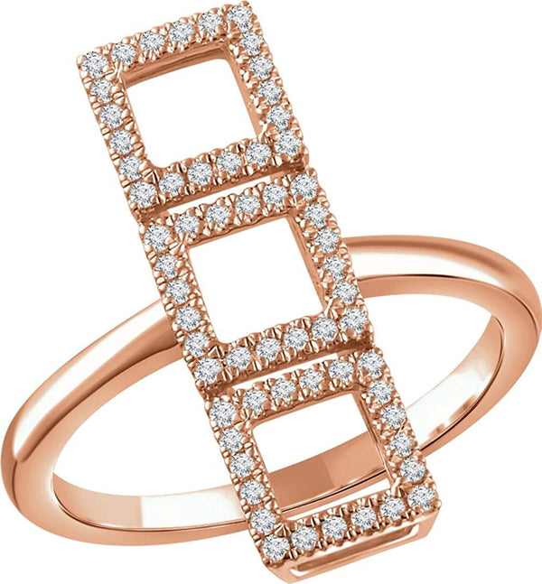 Diamond Triple Square Ring, 14k Rose Gold (1/4 Ctw, Color H+, Clarity I1), Size 7