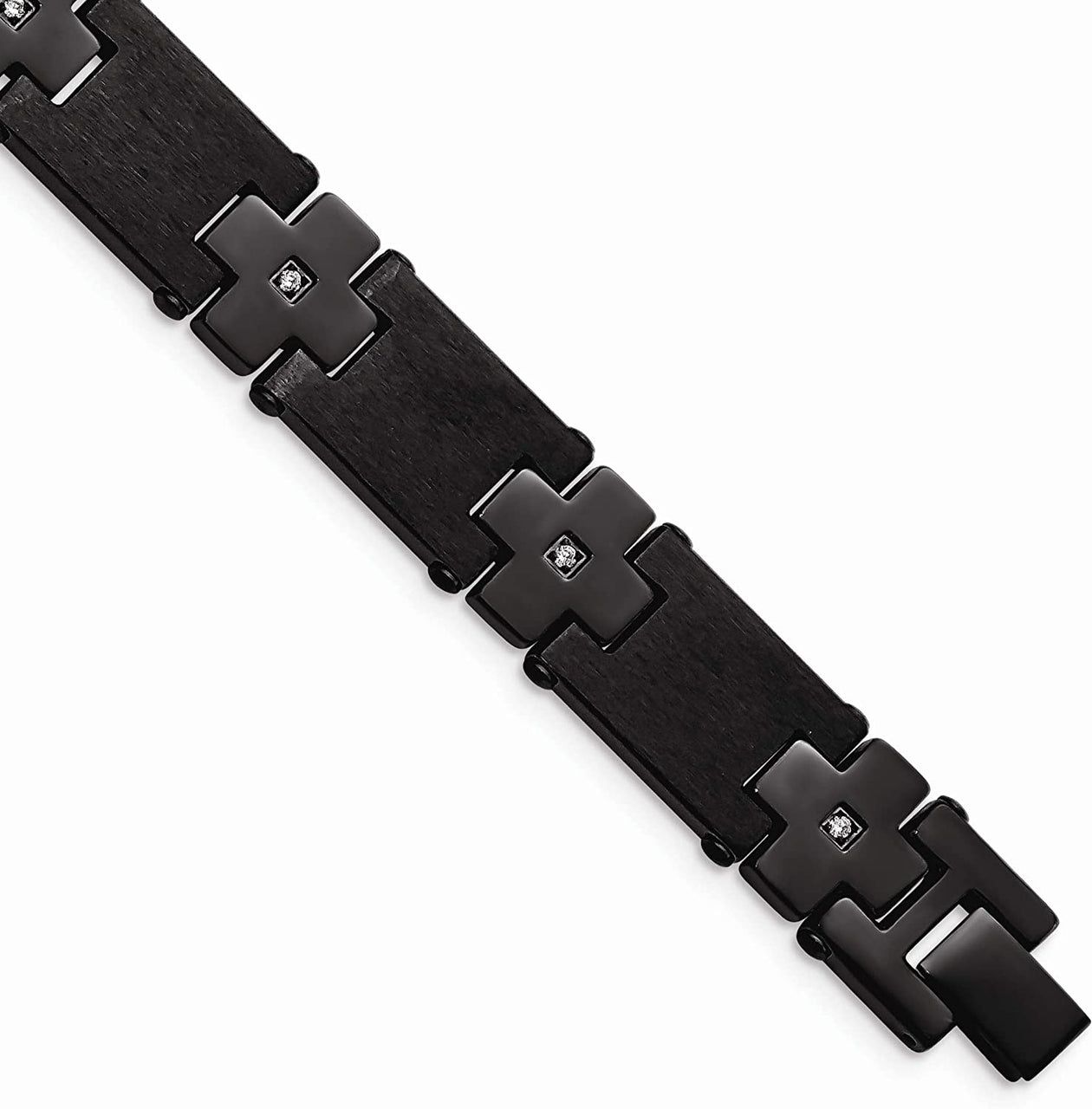 Men's Brushed Stainless Steel, Black IP with CZ Bracelet, 8.25 Inches