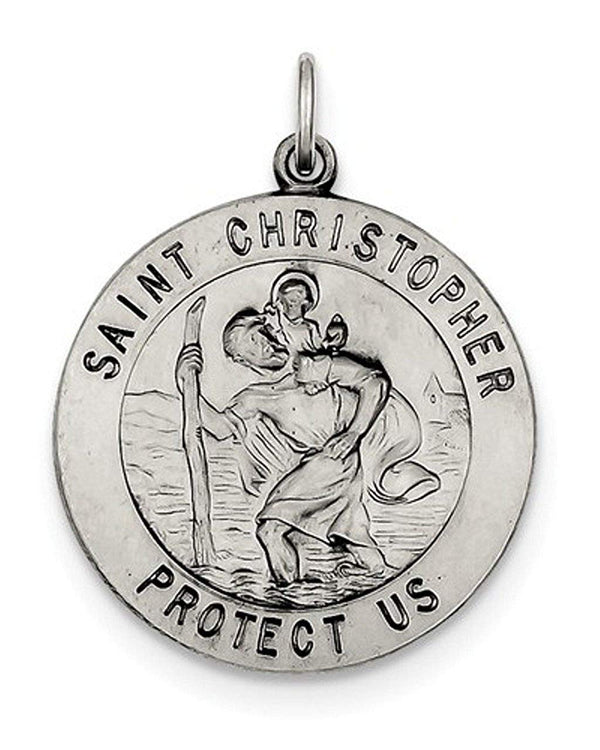 Sterling Silver Saint Christopher Medal Charm Pendant (31X25 MM)