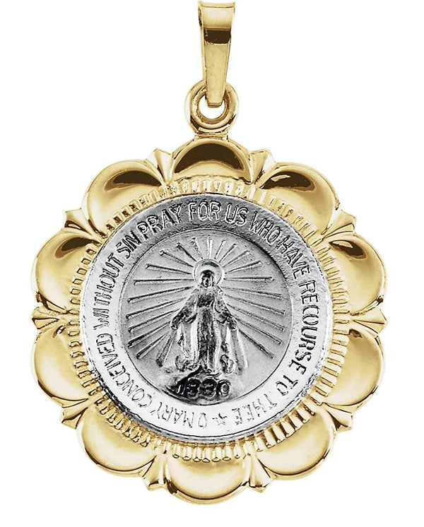 14k White and Yellow Gold Miraculous Medal (25x21 MM)
