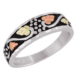 Diamond-Cut Leaves Antiquing Ring, Sterling Silver, 12k Green and Rose Gold Black Hills Gold Motif
