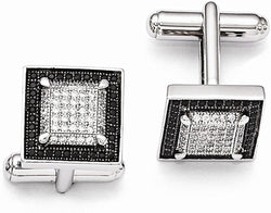 Sterling Silver and CZ Brilliant Pave' Square Cuff Links, 13MM