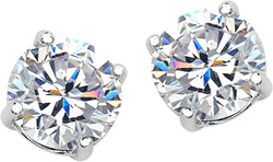 Round CZ Stud Rhodium Plated Sterling Silver Earrings 7.62MM