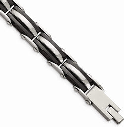 Men's Stainless Steel, Black IP Dome Bar Link Bracelet, 8.5 Inches
