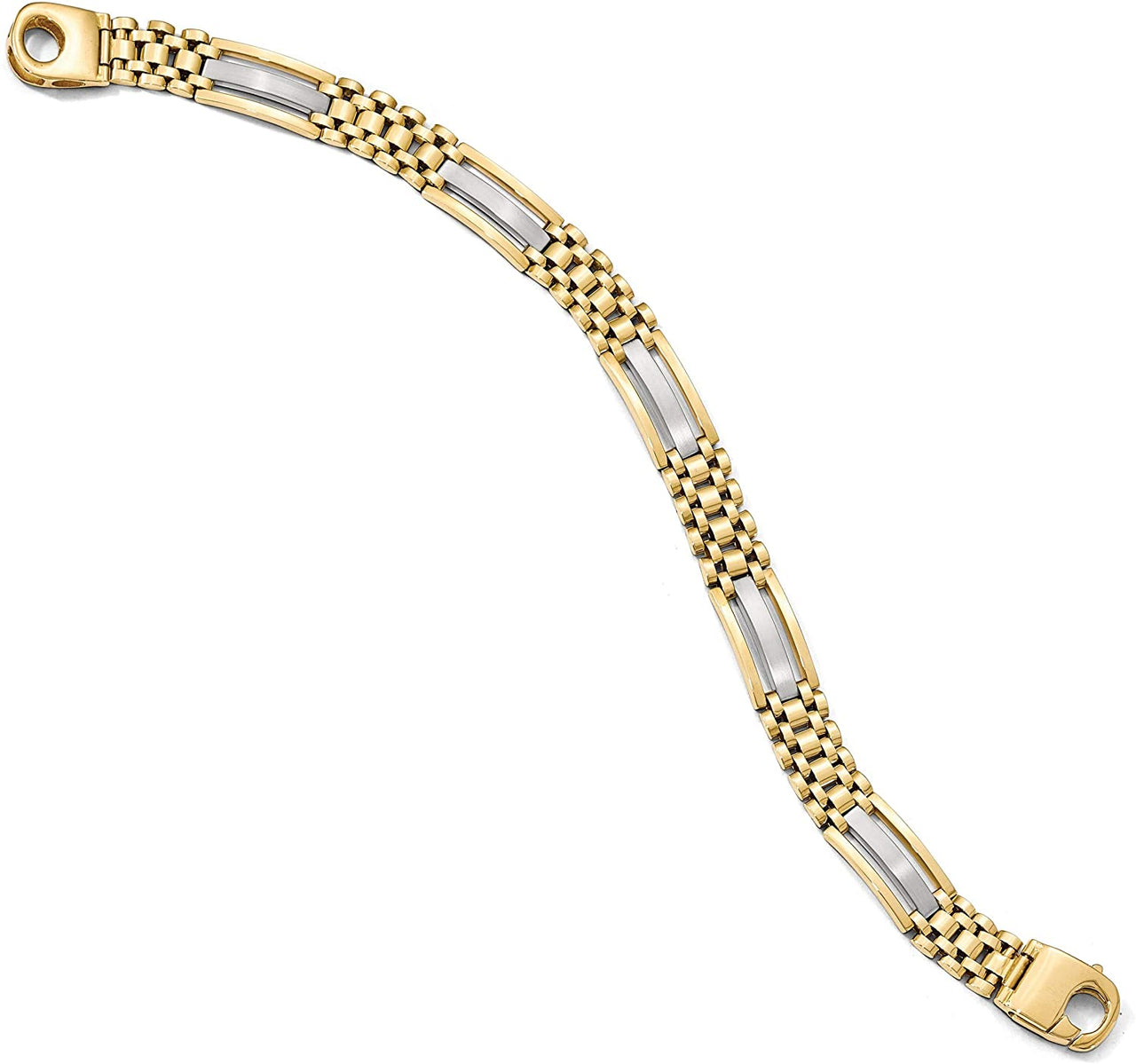 Men's Italian Two-Tone 14k Yellow and White Gold 9.25mm Bar and Panther Link Bracelet, 8 Inches