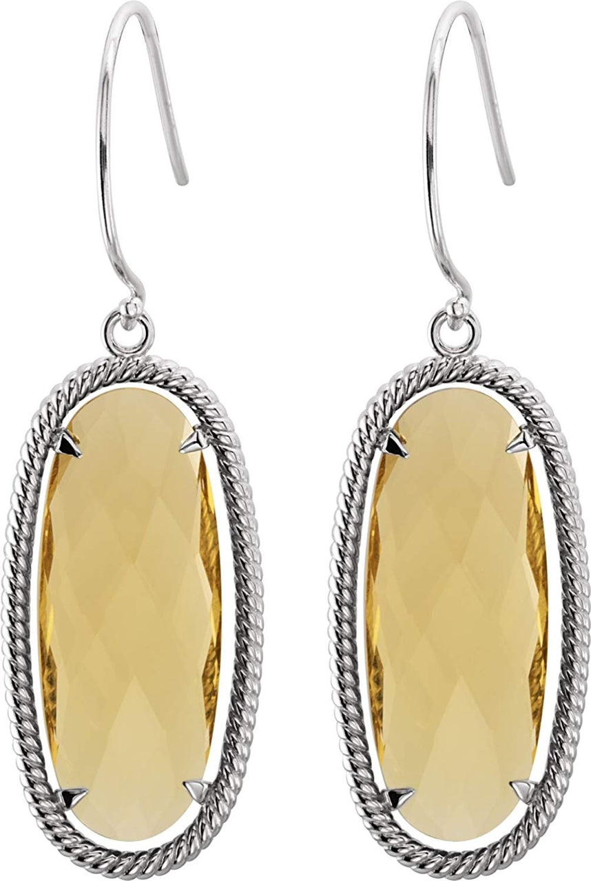 Two-Sided 24.8 Ctw Checkerboard Honey Quartz Sterling Silver Earrings