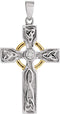 Diamond Halo Celtic Cross Rhodium-Plated Sterling Silver and 10k Yellow Gold Pendant (.01 Ct, I-J Color, I3 Clarity)