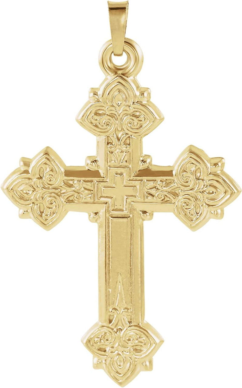 Men's 14k Yellow Gold Fleur-de-Lis Cross Pendant