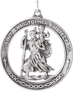 St. Christopher Medal Sterling Silver Necklace (29.00MM), 24"
