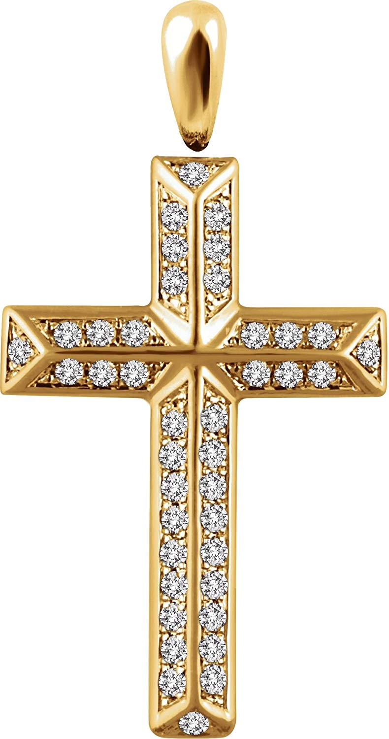 Diamond Angled Cross Rhodium-Plated 14k Yellow Gold Pendant (.33 Ctw, H+ Color, I1 Clarity)