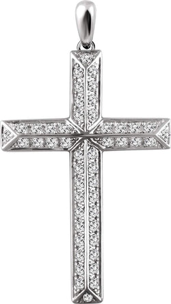 Diamond Angled Cross Rhodium-Plated 14k White Gold Pendant (.75 Ctw, H+ Color, I1 Clarity)