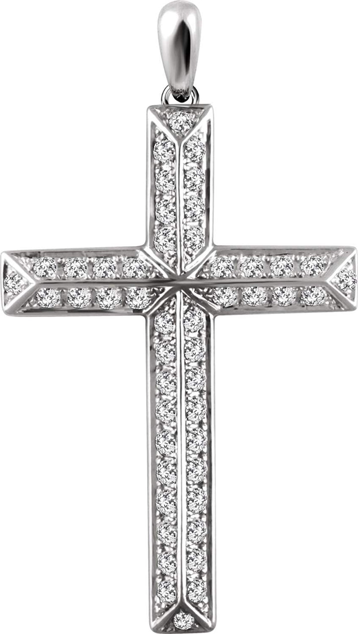 Diamond Angled Cross Rhodium-Plated 14k White Gold Pendant (.75 Ctw, H+ Color, I1 Clarity)