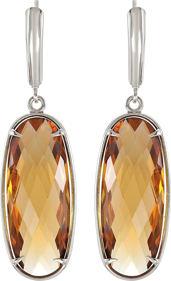 Two-Sided 24.8 Ctw Checkerboard Honey Quartz Sterling Silver Earrings