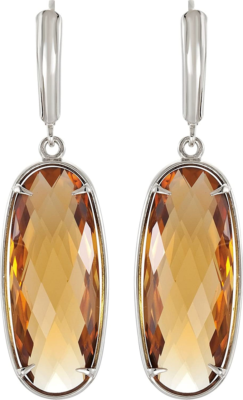 Two-Sided 24.8 Ctw Checkerboard Honey Quartz Sterling Silver Earrings