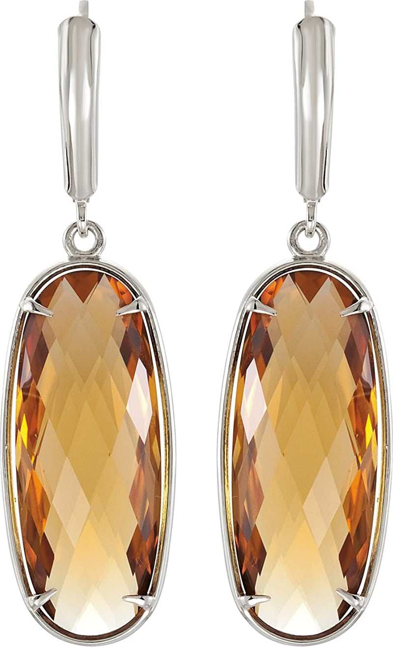 Two-Sided 24.8 Ctw Checkerboard Honey Quartz Sterling Silver Earrings