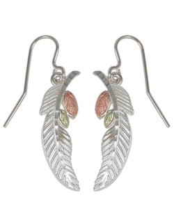 Feather and Leaf Earrings Sterling Silver, 12k Green and Rose Gold Black Hills Gold Motif