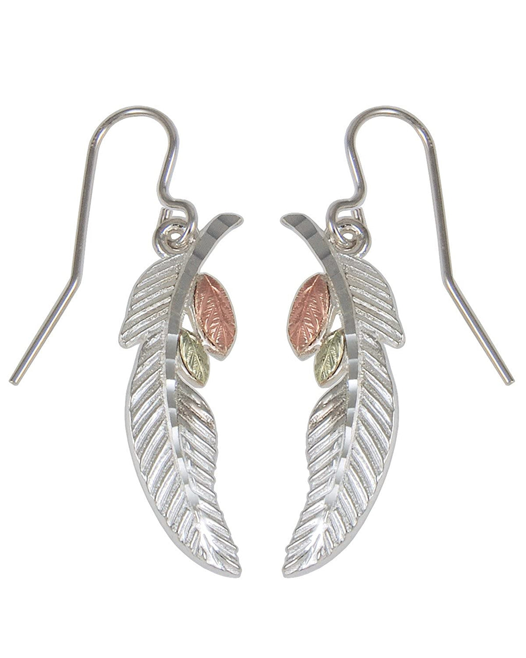 Sterling Silver Feather and Leaf Black Hills Gold Motif Earrings