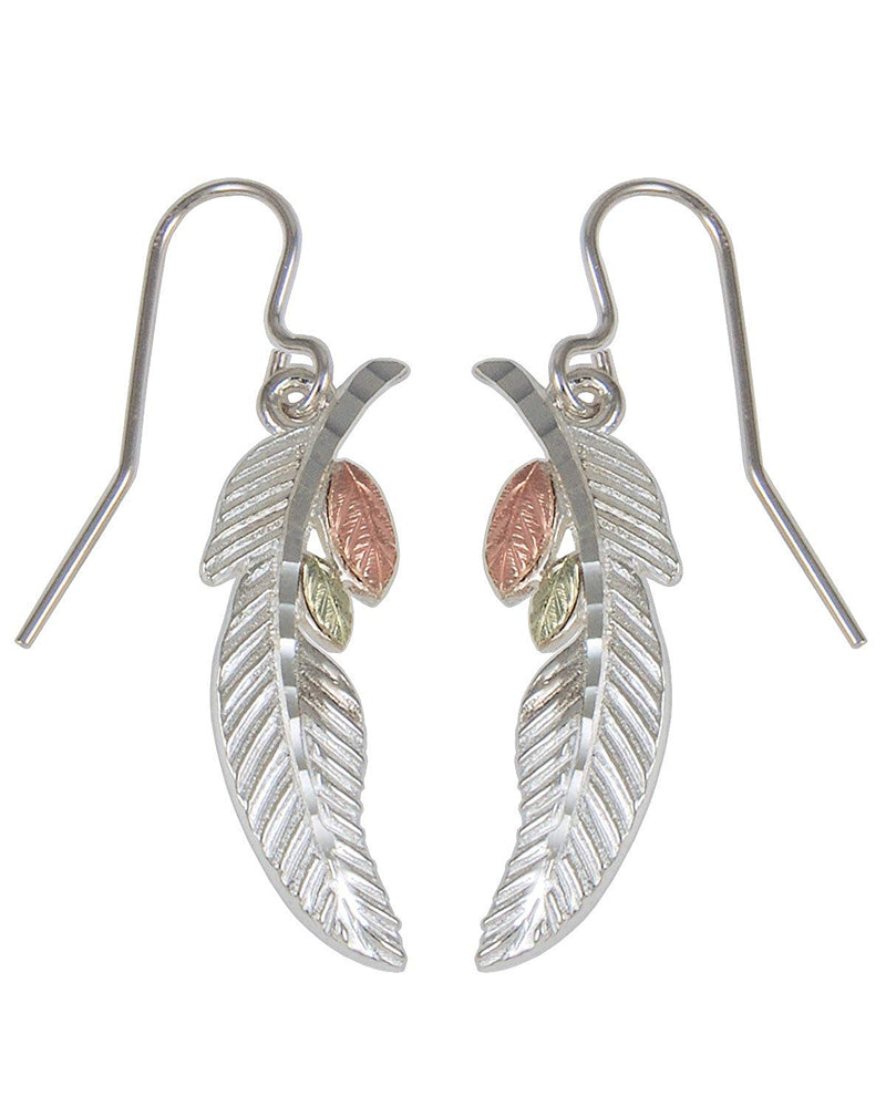 Feather and Leaf Earrings Sterling Silver, 12k Green and Rose Gold Black Hills Gold Motif