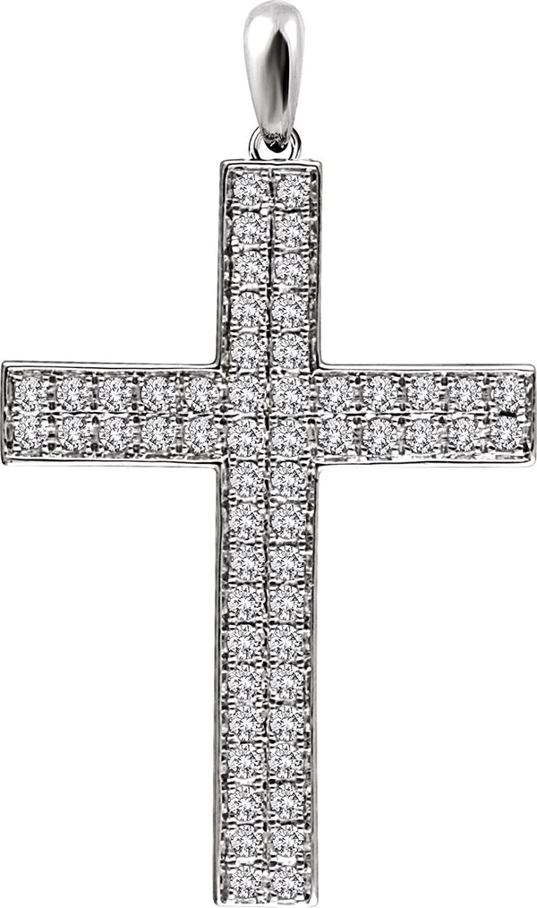 Diamond Western Cross Pendant, Rhodium-Plated 14k White Gold (.5 Ctw, H+ Color, I1 Clarity)