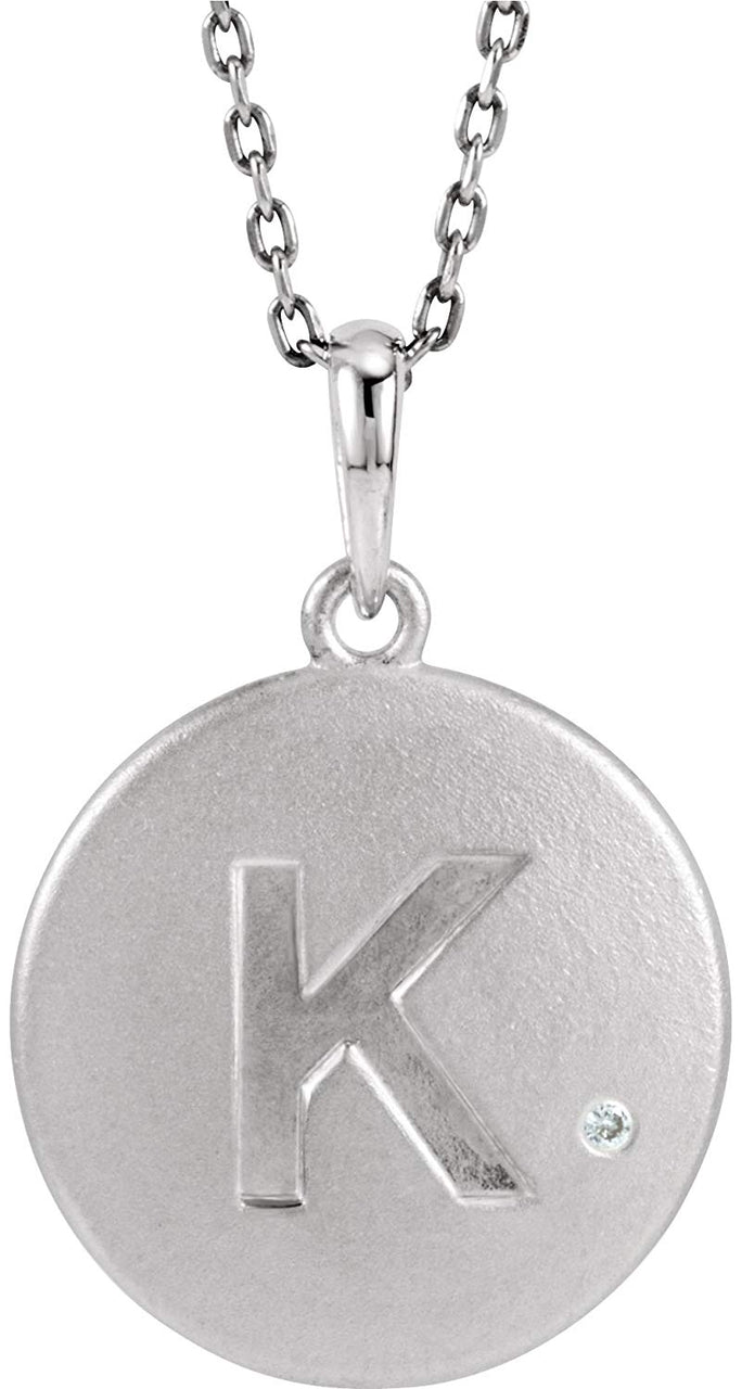 Diamond Letter 'K' Initial Sterling Silver Pendant Necklace, 18" (.005 Ct, GH Color, I2 Clarity)