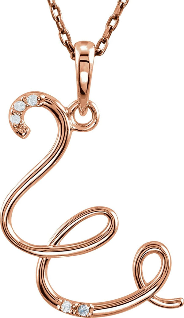 5-Stone Diamond Letter 'W' Initial 14k Rose Gold Pendant Necklace, 18" (.03 Cttw, GH, I1)