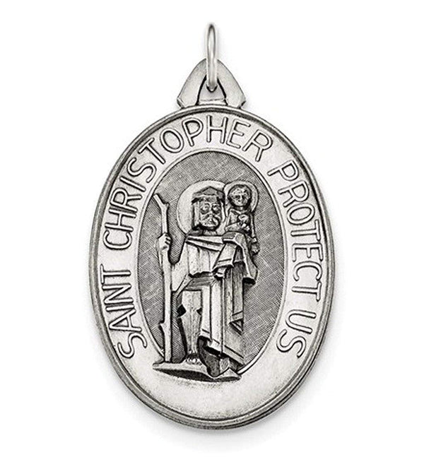 Sterling Silver Antiqued Satin St. Christopher Medal
