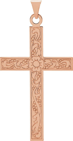 Floral True Cross 14k Rose Gold Pendant (49x25 MM)