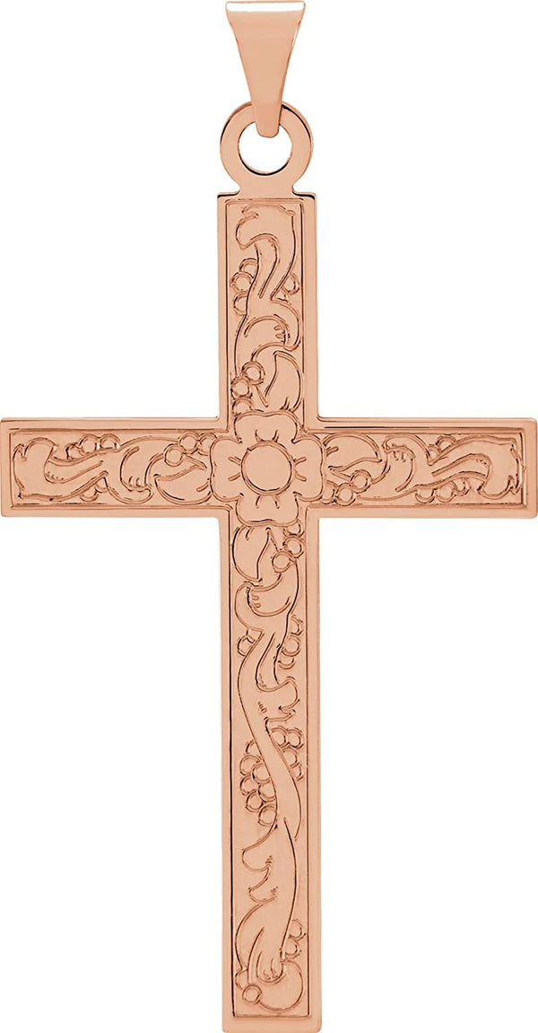 Floral True Cross 14k Rose Gold Pendant (49x25 MM)